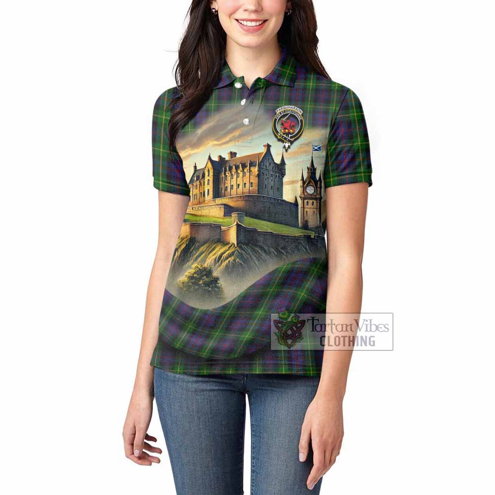 Farquharson Tartan Family Crest Women's Polo Shirt with Scottish Ancient Castle Style - Tartan Vibes Clothing
