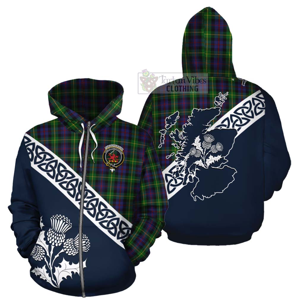 Tartan Vibes Clothing Farquharson Tartan Cotton Hoodie Featuring Thistle and Scotland Map