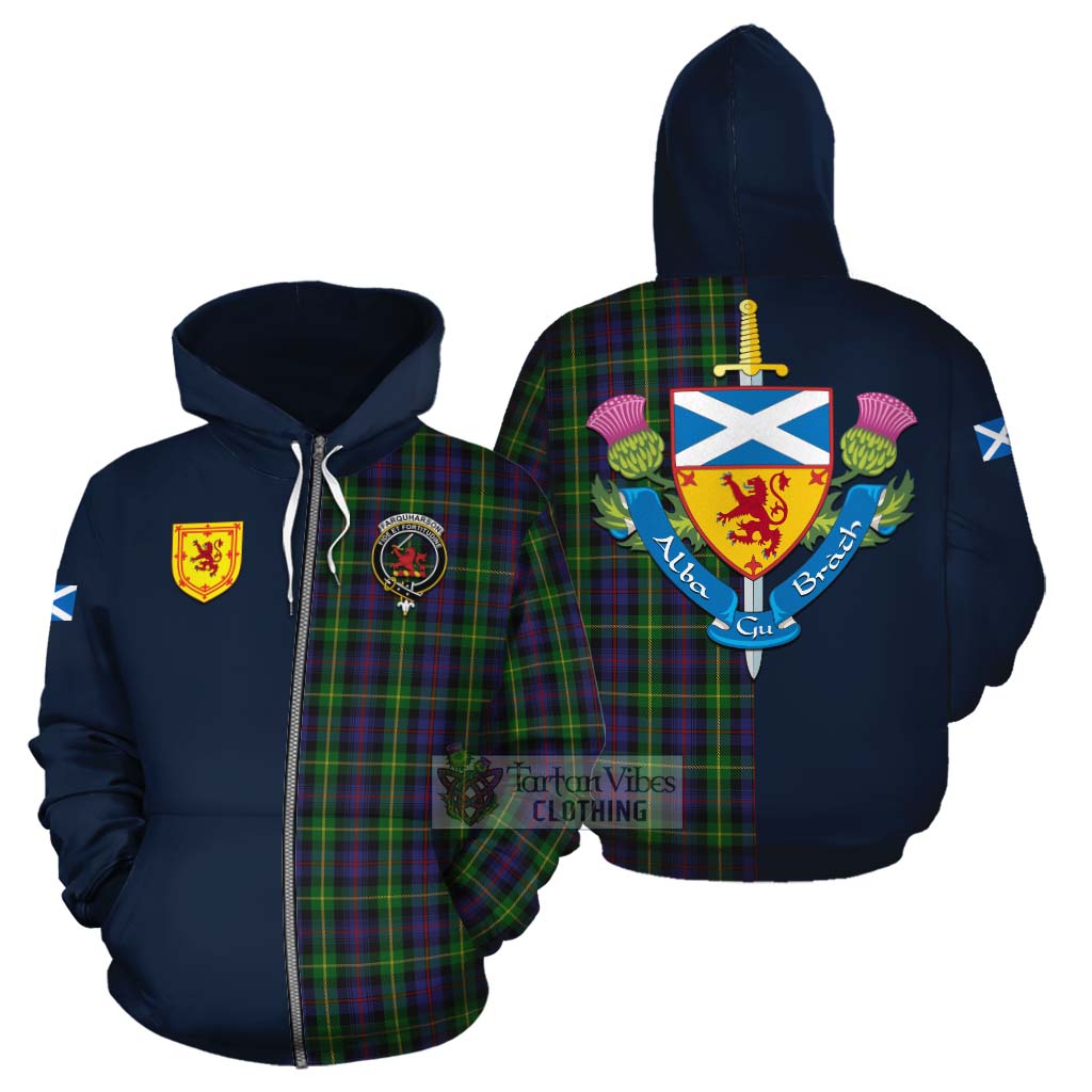 Tartan Vibes Clothing Farquharson Tartan Cotton Hoodie Alba with Scottish Lion Royal Arm Half Style