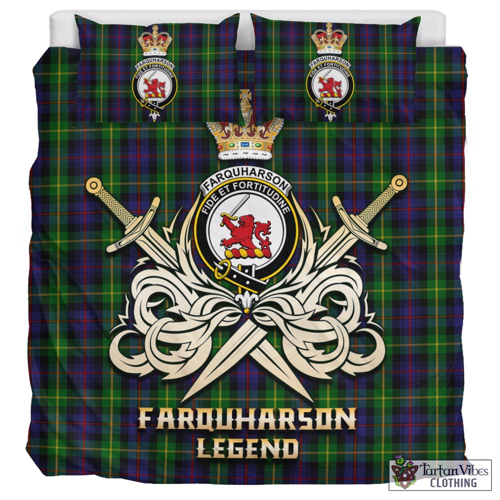 Tartan Vibes Clothing Farquharson Tartan Bedding Set with Clan Crest and the Golden Sword of Courageous Legacy