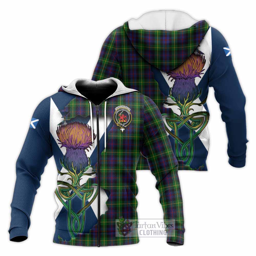 Farquharson Tartan Family Crest Knitted Hoodie Scottish Thistle Celtic Inspired Unisex Knitted Zip Hoodie - Tartan Vibes Clothing