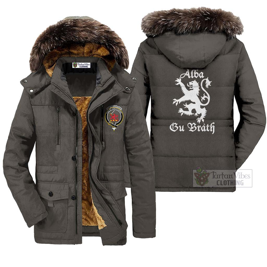 Farquharson Family Crest Parka Jacket Lion Rampant Alba Gu Brath Style Gray Unisex - 2D-tartanvibesclothing