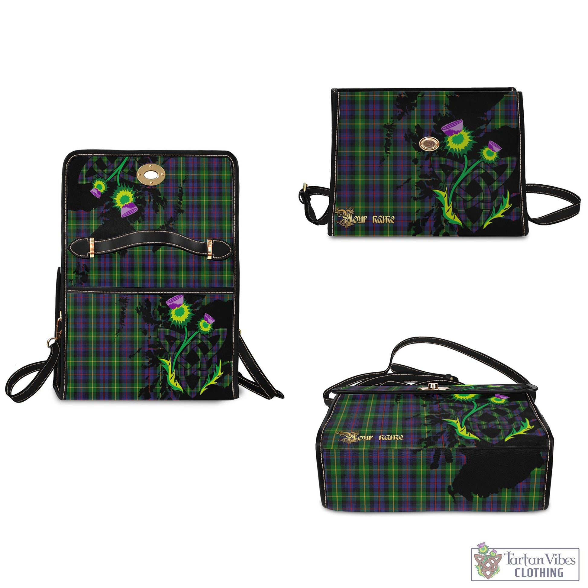 Tartan Vibes Clothing Farquharson Tartan Waterproof Canvas Bag with Scotland Map and Thistle Celtic Accents