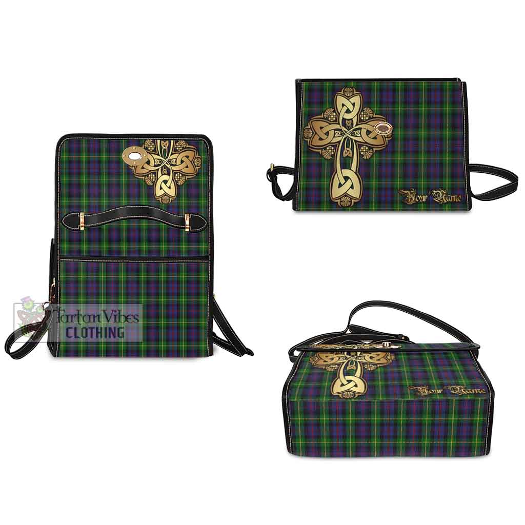 Tartan Vibes Clothing Farquharson Tartan Waterproof Canvas Bag Golden Thistle Celtic Cross Style