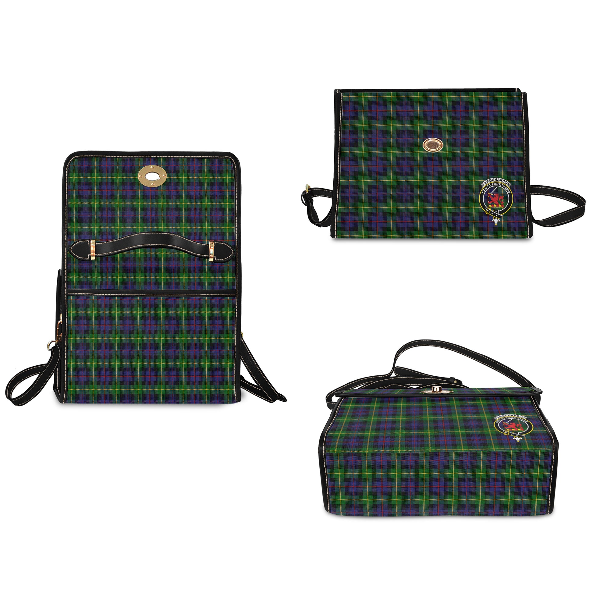 farquharson-tartan-leather-strap-waterproof-canvas-bag-with-family-crest