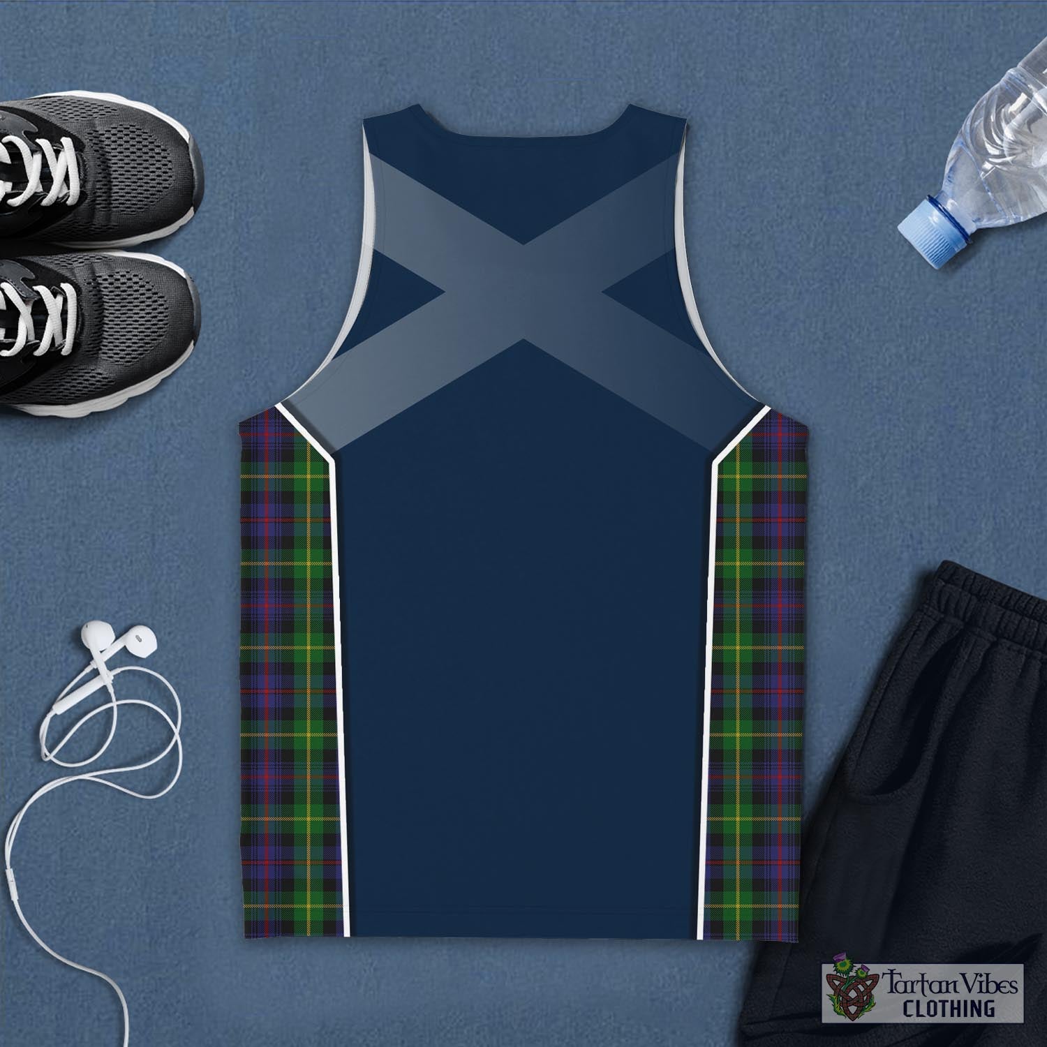 Tartan Vibes Clothing Farquharson Tartan Men's Tanks Top with Family Crest and Scottish Thistle Vibes Sport Style