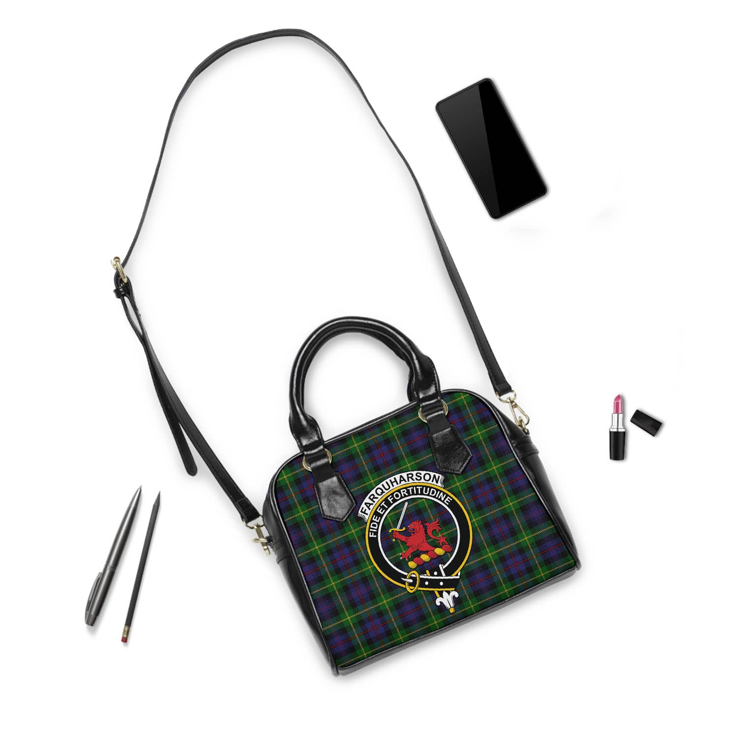 Farquharson Tartan Shoulder Handbags with Family Crest - Tartanvibesclothing