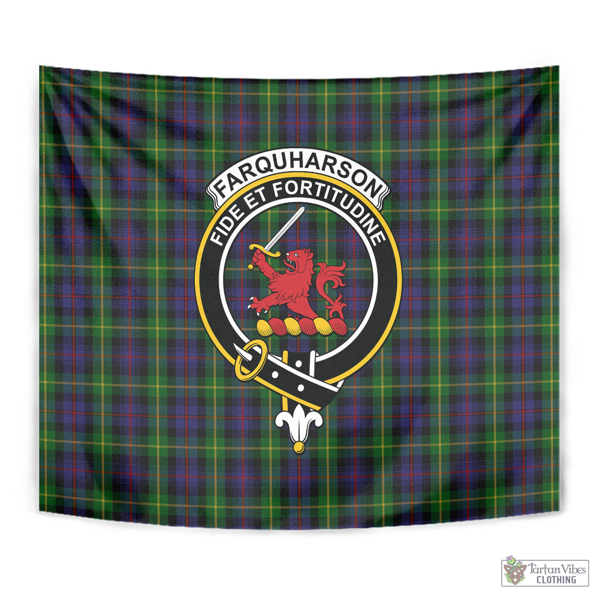 Tartan Vibes Clothing Farquharson Tartan Tapestry Wall Hanging and Home Decor for Room with Family Crest