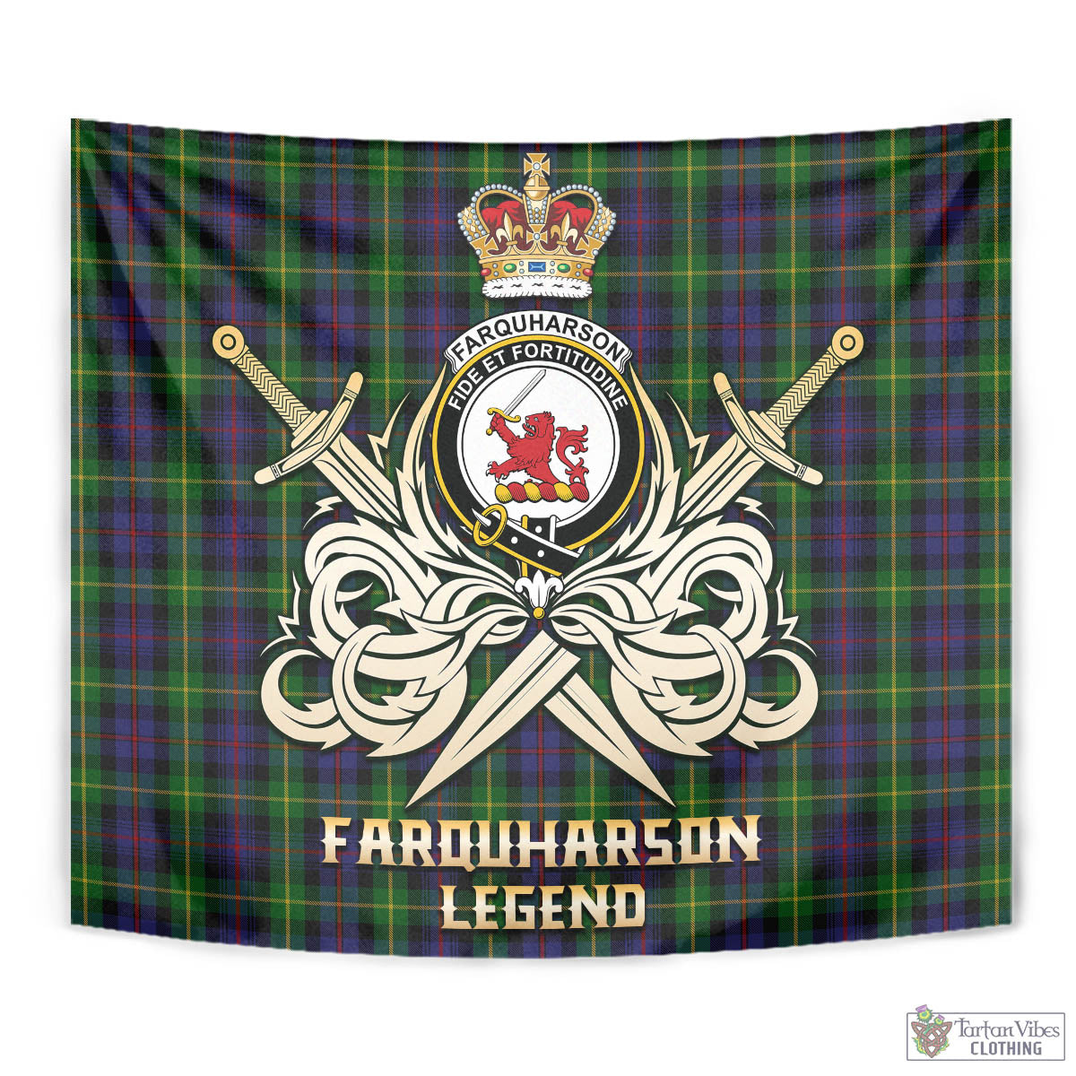 Tartan Vibes Clothing Farquharson Tartan Tapestry with Clan Crest and the Golden Sword of Courageous Legacy