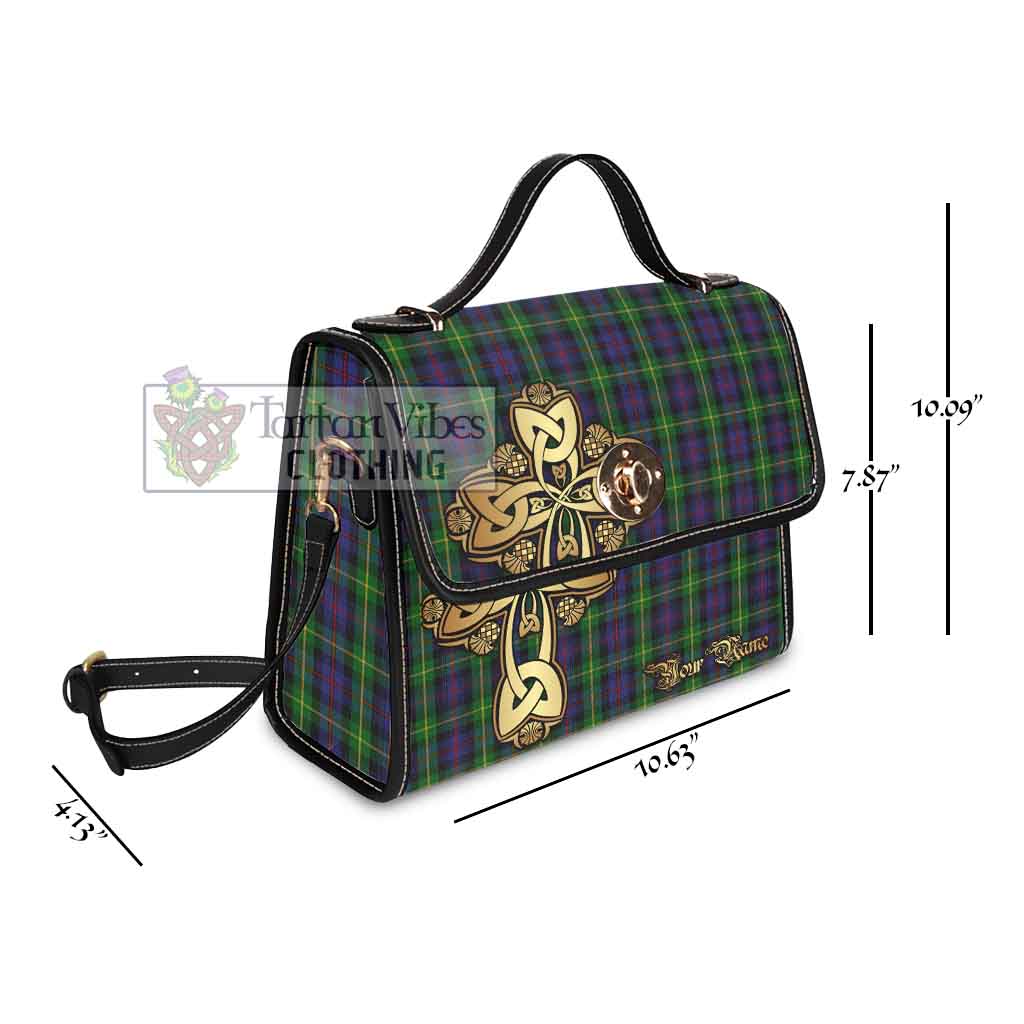 Tartan Vibes Clothing Farquharson Tartan Waterproof Canvas Bag Golden Thistle Celtic Cross Style