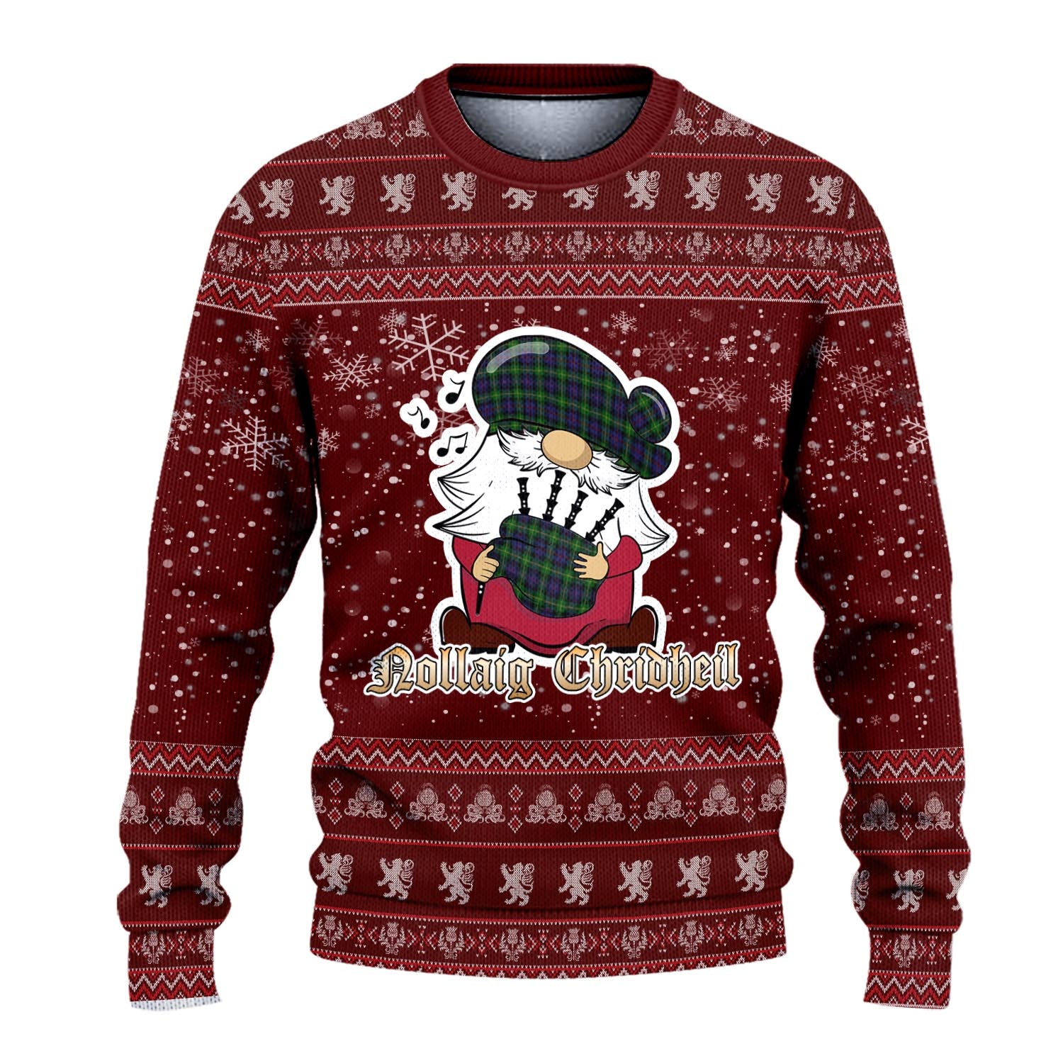 Farquharson Clan Christmas Family Knitted Sweater with Funny Gnome Playing Bagpipes - Tartanvibesclothing