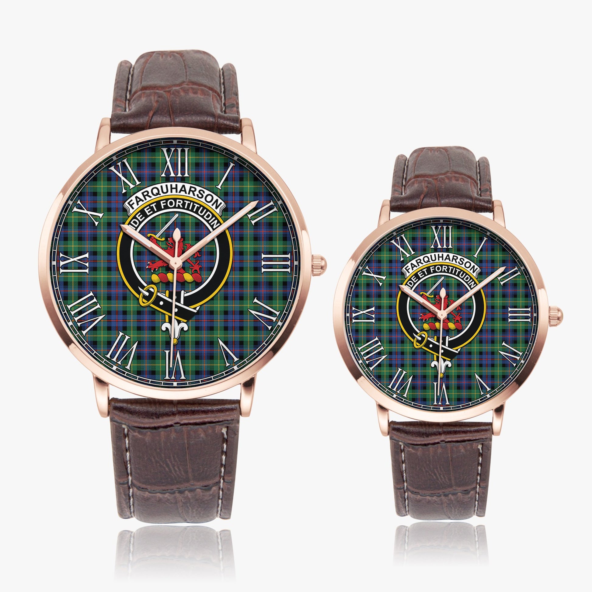 Farquharson Ancient Tartan Family Crest Leather Strap Quartz Watch - Tartanvibesclothing