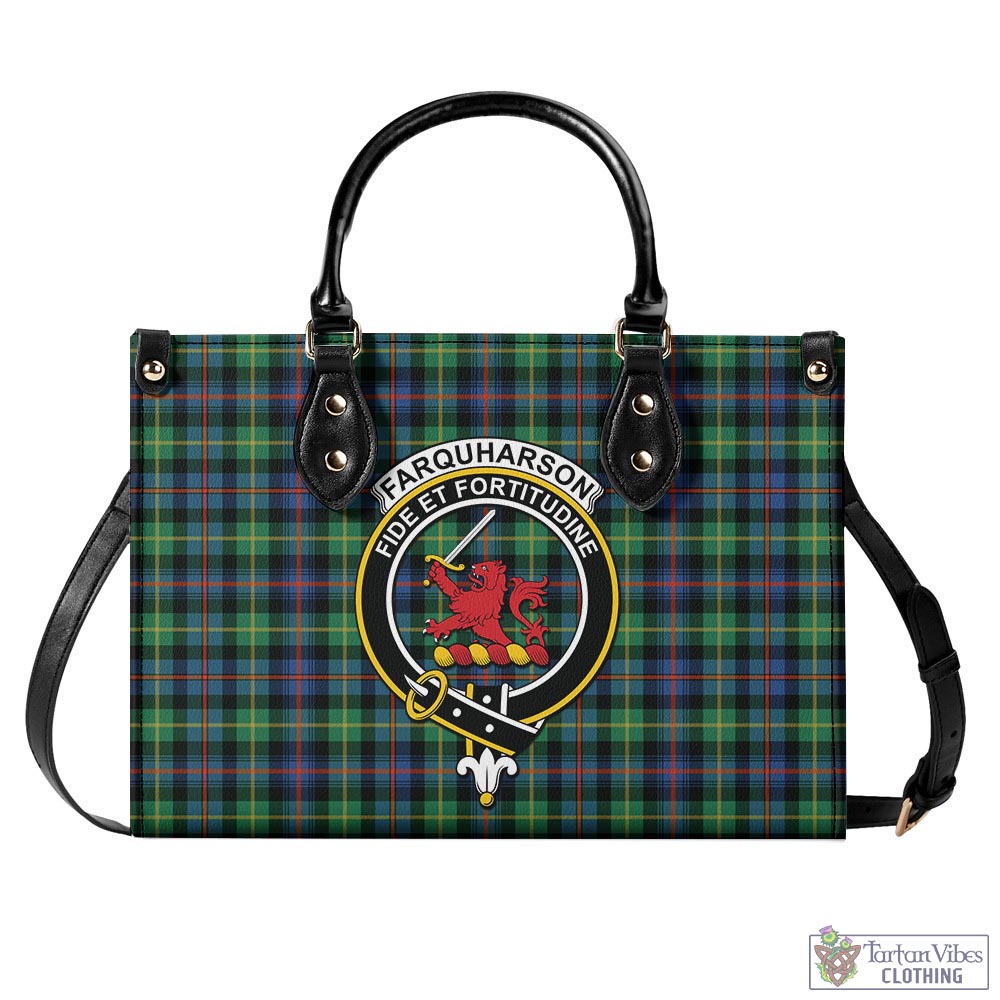 Tartan Vibes Clothing Farquharson Ancient Tartan Luxury Leather Handbags with Family Crest