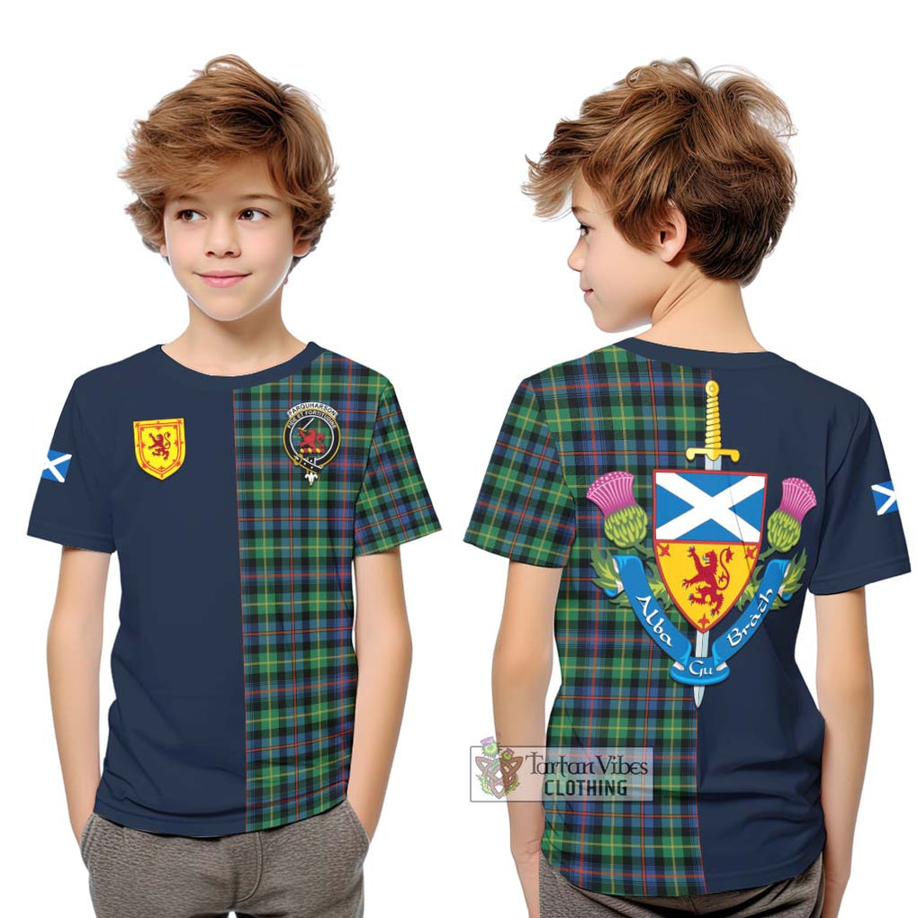 Tartan Vibes Clothing Farquharson Ancient Tartan Kid T-Shirt with Scottish Lion Royal Arm Half Style