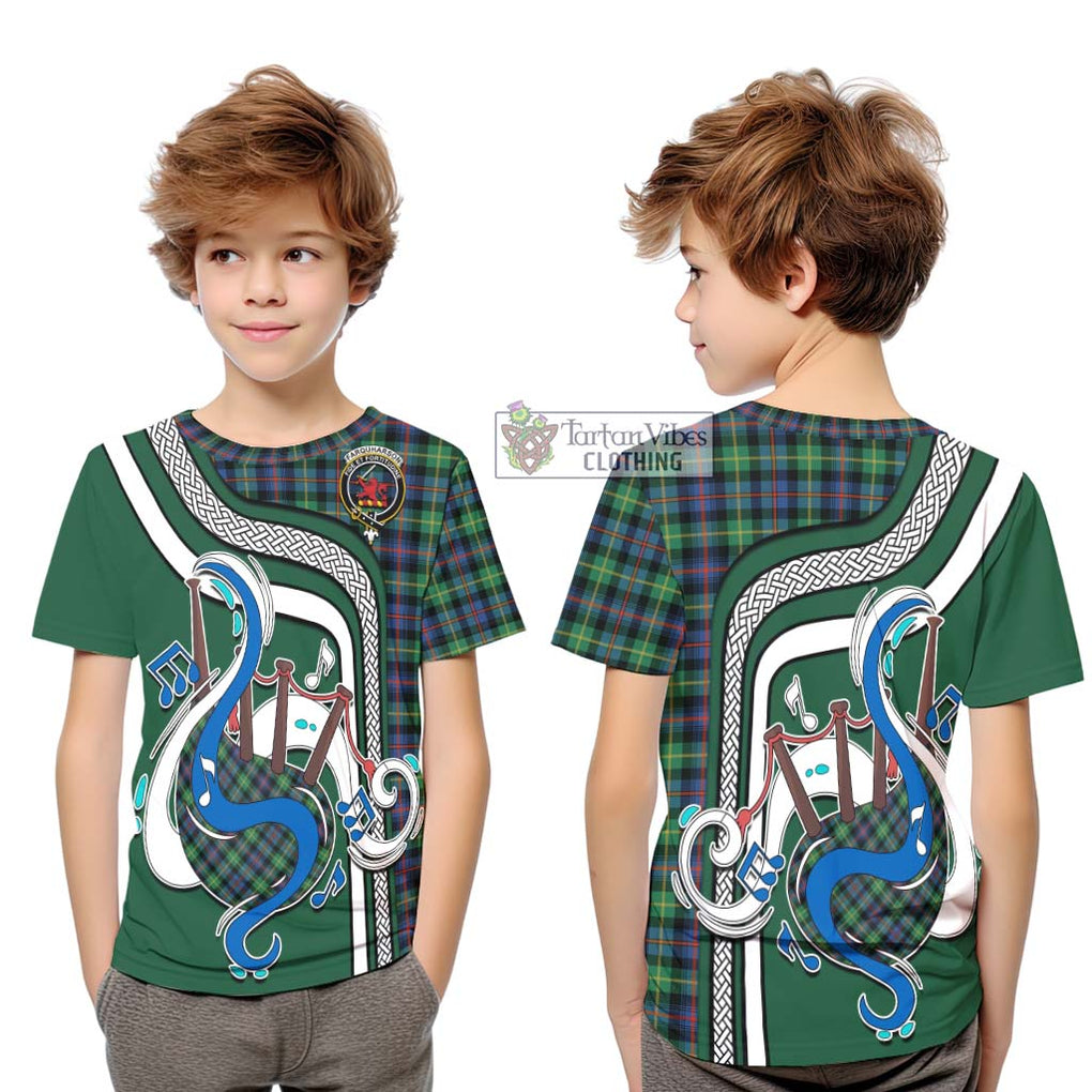 Tartan Vibes Clothing Farquharson Ancient Tartan Kid T-Shirt with Epic Bagpipe Style