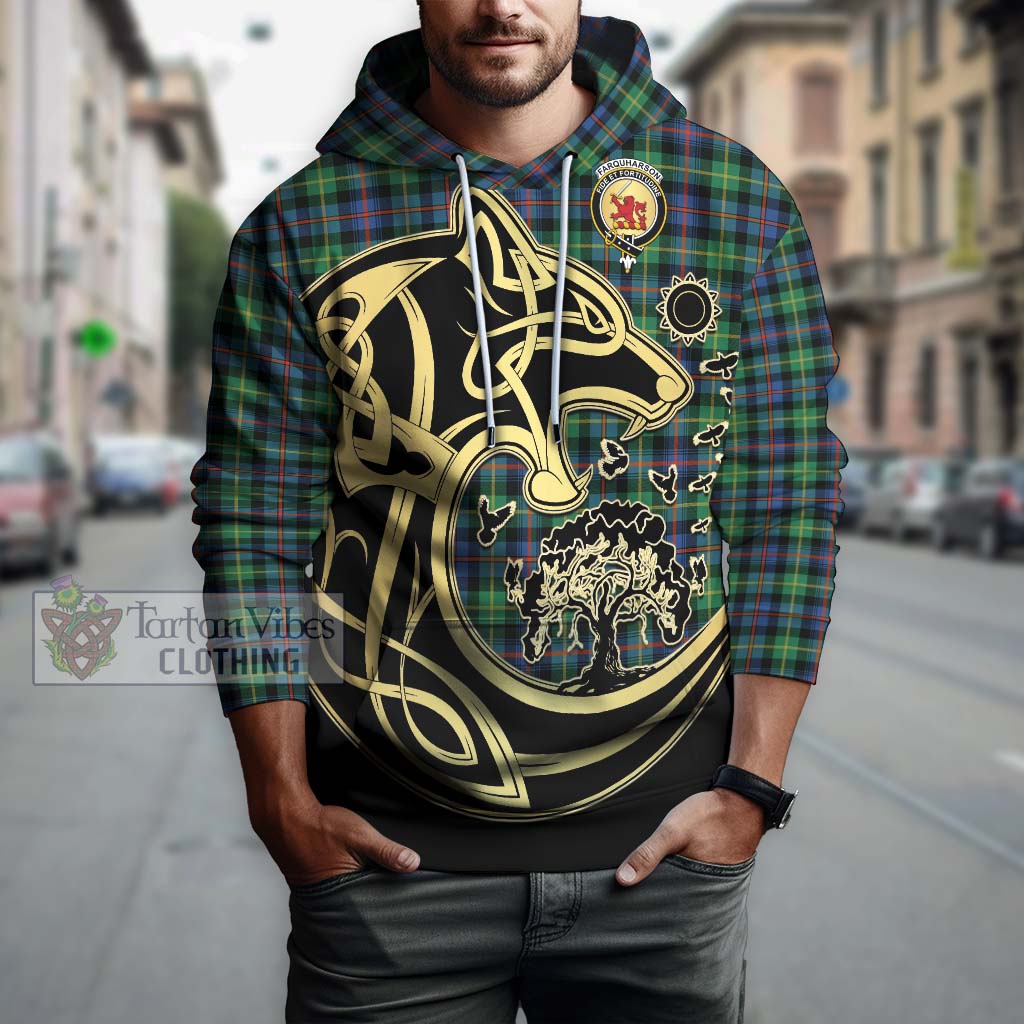 Tartan Vibes Clothing Farquharson Ancient Tartan Hoodie with Family Crest Celtic Wolf Style