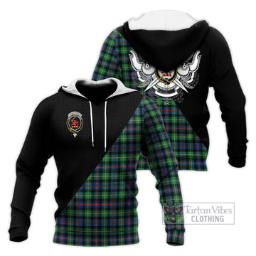 Farquharson Ancient Tartan Knitted Hoodie with Family Crest and Military Logo Style