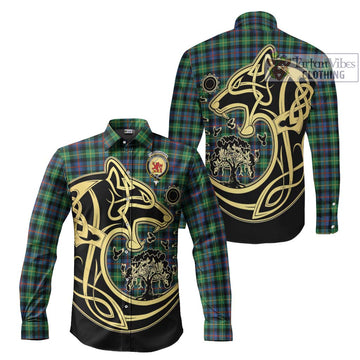 Farquharson Ancient Tartan Long Sleeve Button Shirt with Family Crest Celtic Wolf Style