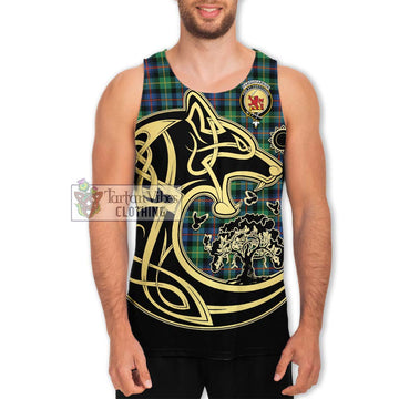 Farquharson Ancient Tartan Men's Tank Top with Family Crest Celtic Wolf Style