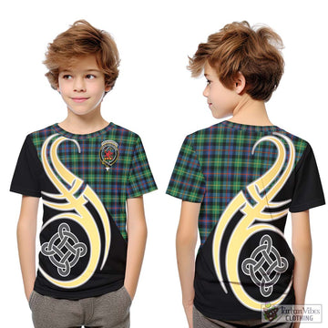 Farquharson Ancient Tartan Kid T-Shirt with Family Crest and Celtic Symbol Style