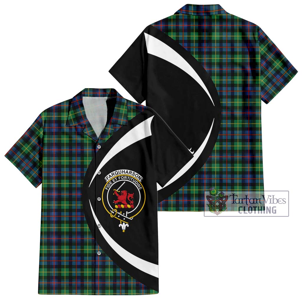 Farquharson Ancient Tartan Short Sleeve Button Up with Family Crest Circle Style Kid - Tartan Vibes Clothing