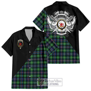 Farquharson Ancient Tartan Short Sleeve Button Shirt with Family Crest and Military Logo Style