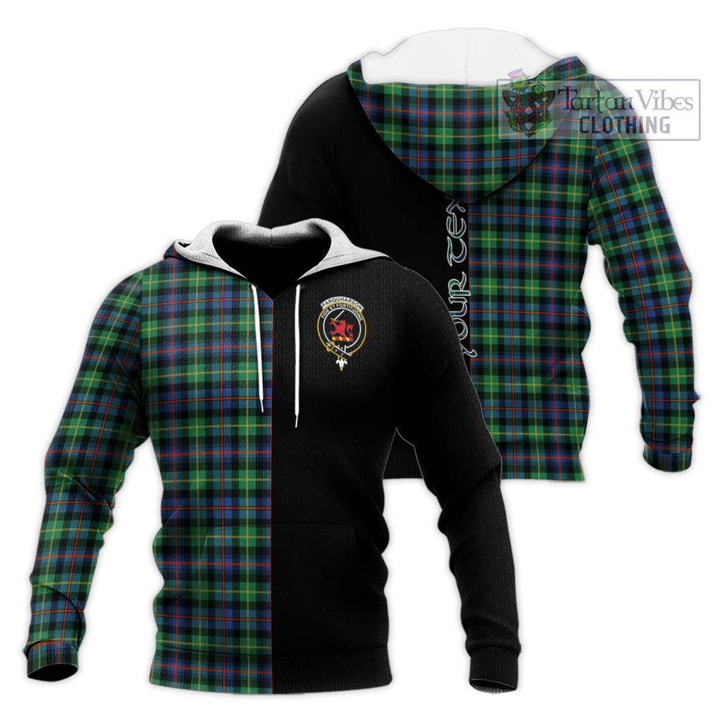 Farquharson Ancient Tartan Knitted Hoodie with Family Crest and Half Of Me Style Unisex Knitted Pullover Hoodie - Tartanvibesclothing Shop