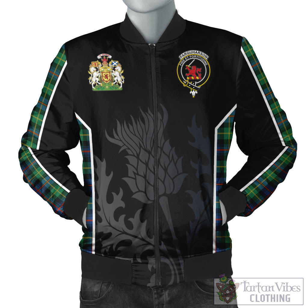 Tartan Vibes Clothing Farquharson Ancient Tartan Bomber Jacket with Family Crest and Scottish Thistle Vibes Sport Style