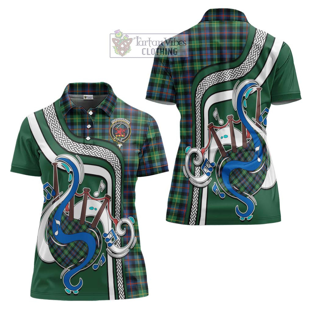 Farquharson Ancient Tartan Women's Polo Shirt with Epic Bagpipe Style Women - Tartanvibesclothing Shop