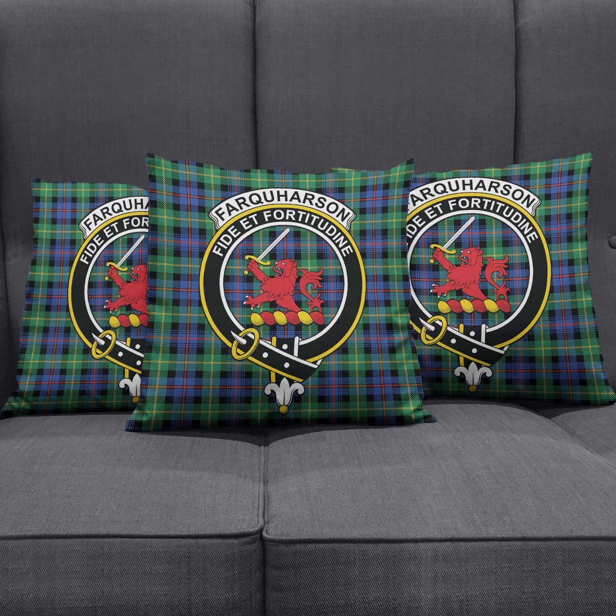 Farquharson Ancient Tartan Pillow Cover with Family Crest Square Pillow Cover - Tartanvibesclothing