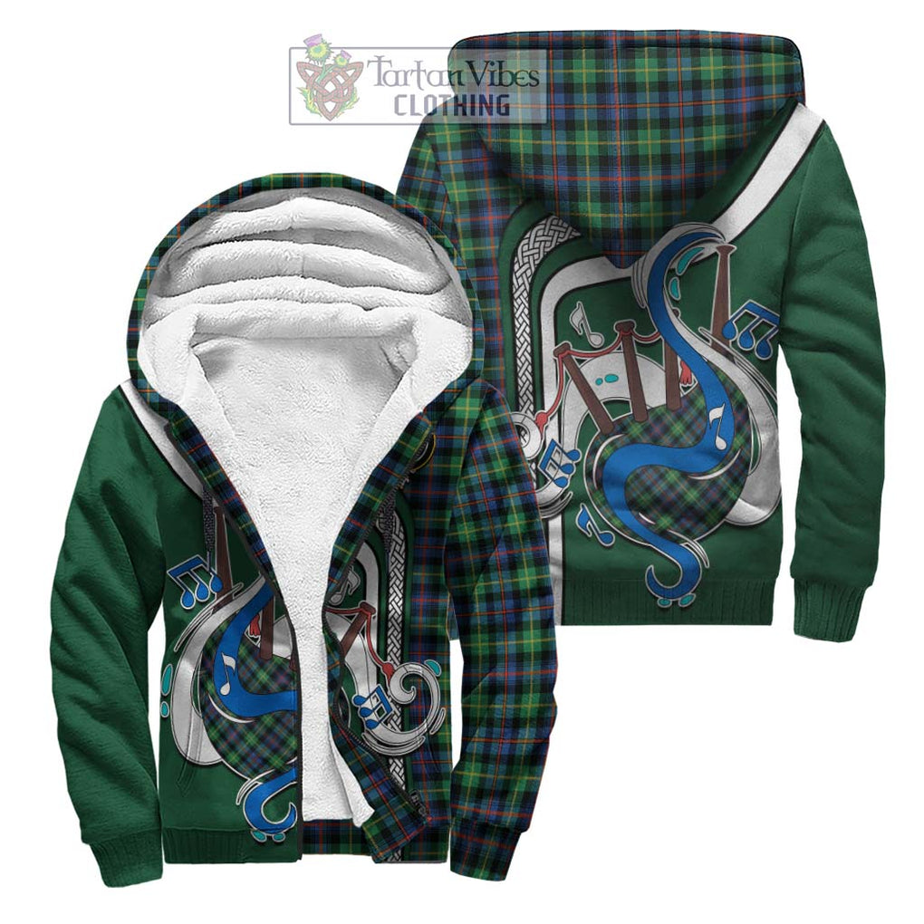 Farquharson Ancient Tartan Sherpa Hoodie with Epic Bagpipe Style Unisex S - Tartanvibesclothing Shop