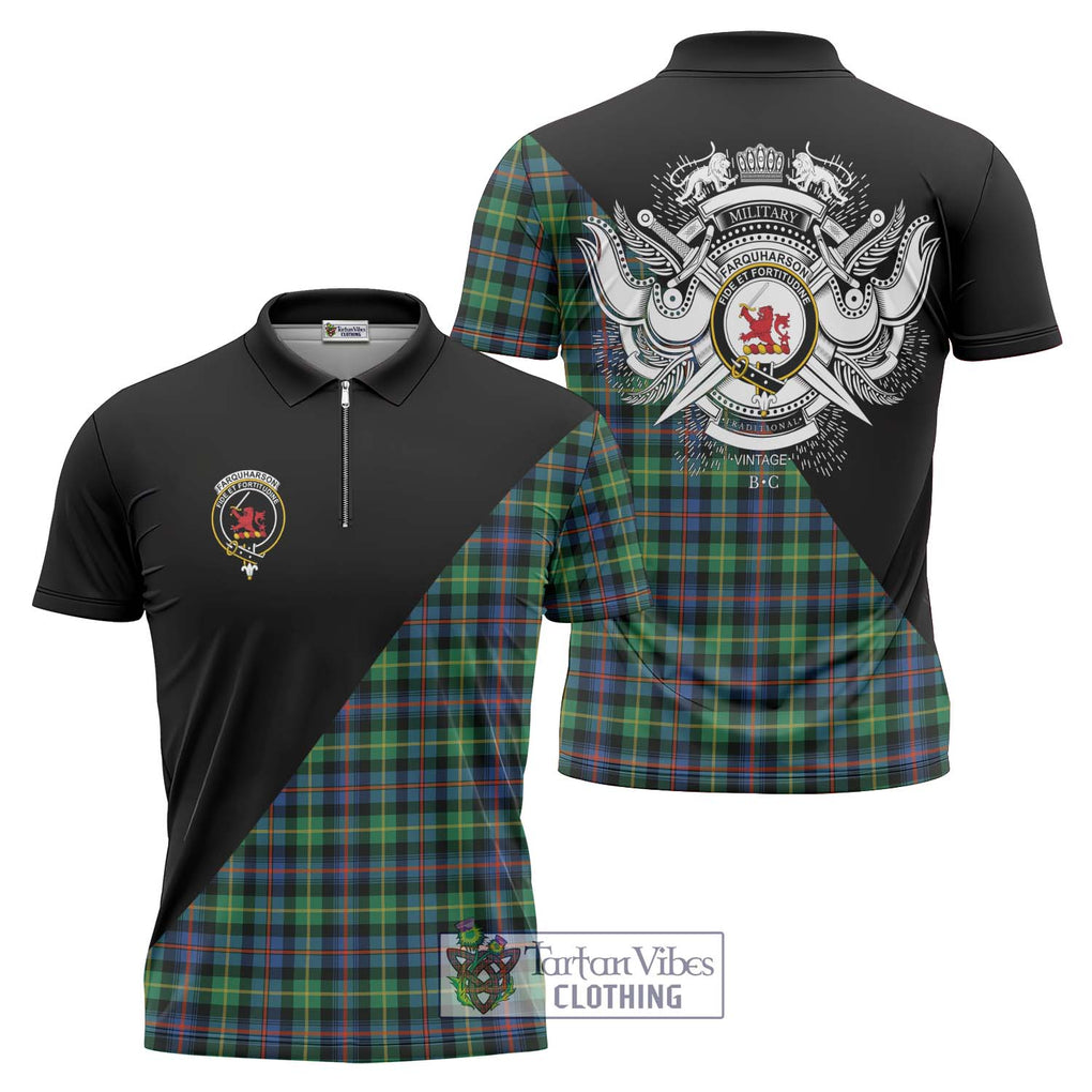 Farquharson Ancient Tartan Zipper Polo Shirt with Family Crest and Military Logo Style Unisex - Tartanvibesclothing Shop