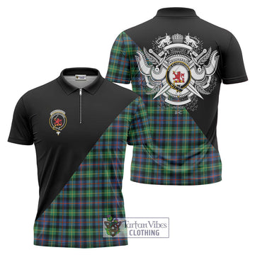 Farquharson Ancient Tartan Zipper Polo Shirt with Family Crest and Military Logo Style