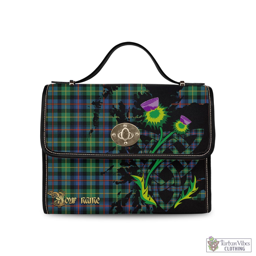 Tartan Vibes Clothing Farquharson Ancient Tartan Waterproof Canvas Bag with Scotland Map and Thistle Celtic Accents