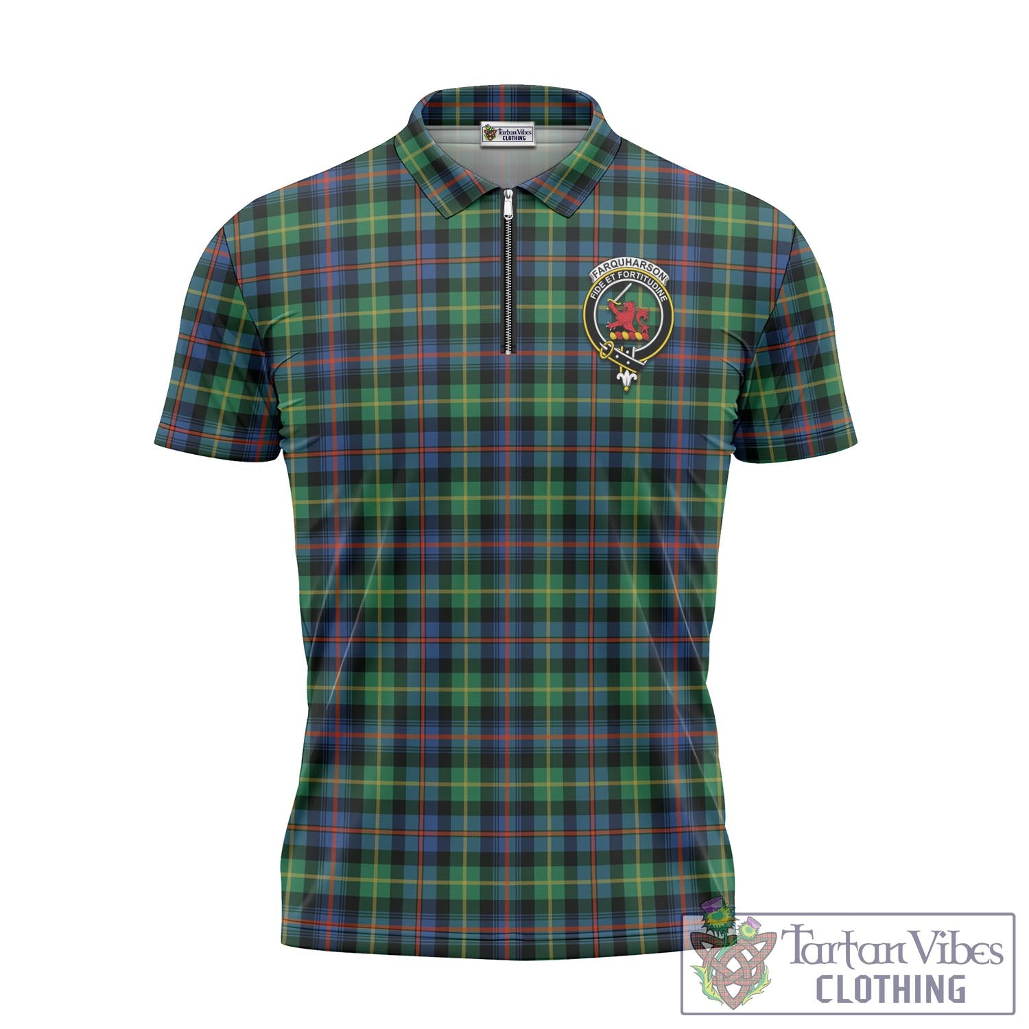 Tartan Vibes Clothing Farquharson Ancient Tartan Zipper Polo Shirt with Family Crest