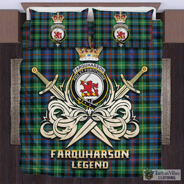 Farquharson Ancient Tartan Bedding Set with Clan Crest and the Golden Sword of Courageous Legacy