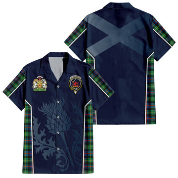 Farquharson Ancient Tartan Short Sleeve Button Up Shirt with Family Crest and Scottish Thistle Vibes Sport Style