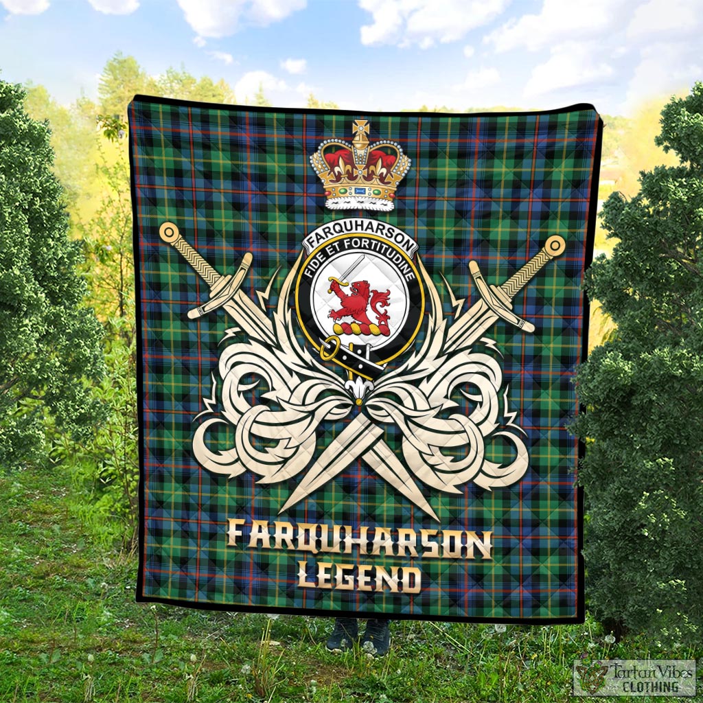 Tartan Vibes Clothing Farquharson Ancient Tartan Quilt with Clan Crest and the Golden Sword of Courageous Legacy