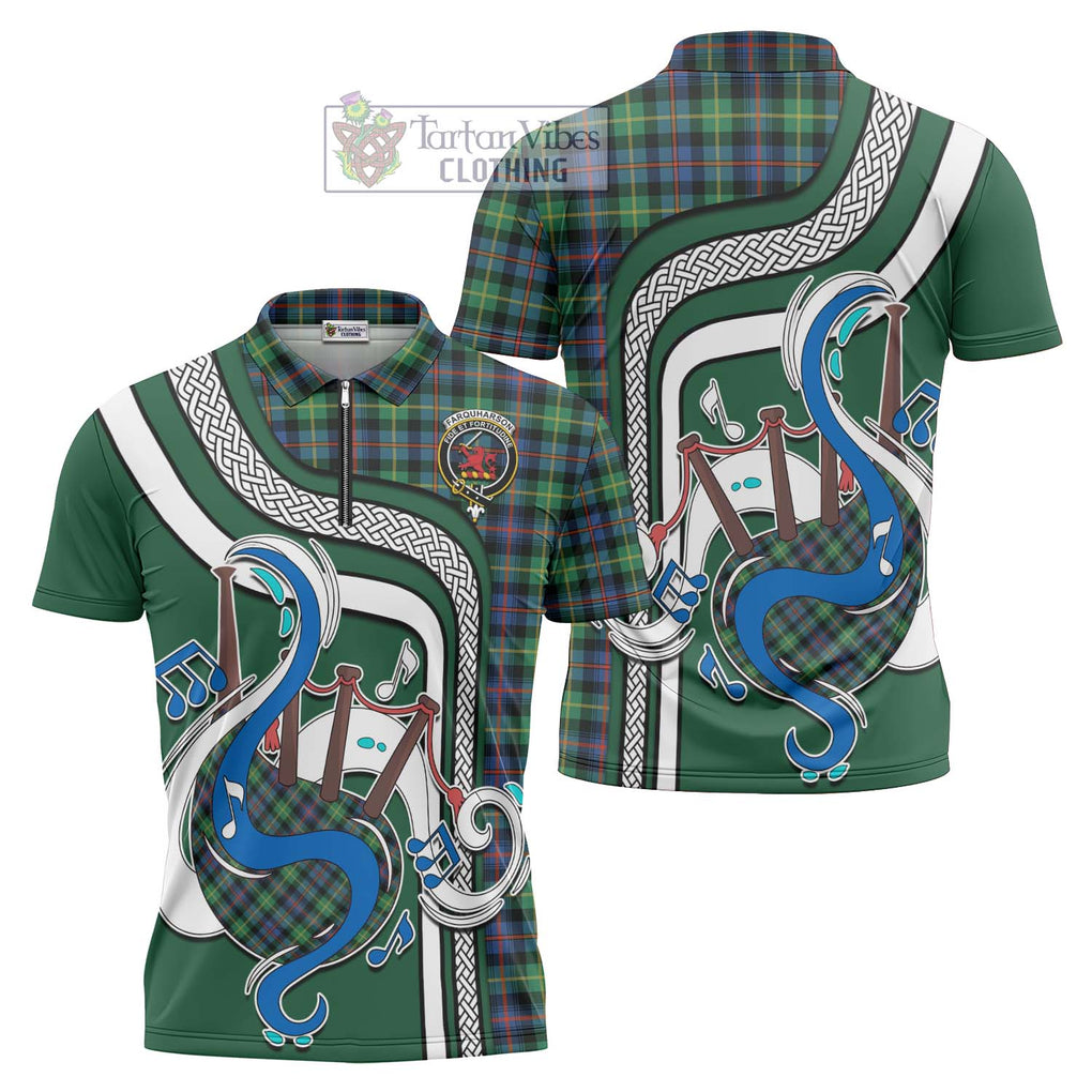 Farquharson Ancient Tartan Zipper Polo Shirt with Epic Bagpipe Style Unisex - Tartanvibesclothing Shop