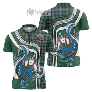 Farquharson Ancient Tartan Zipper Polo Shirt with Epic Bagpipe Style