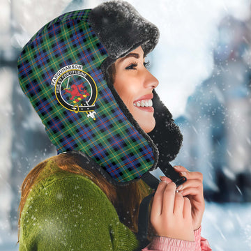 Farquharson Ancient Tartan Winter Trapper Hat with Family Crest