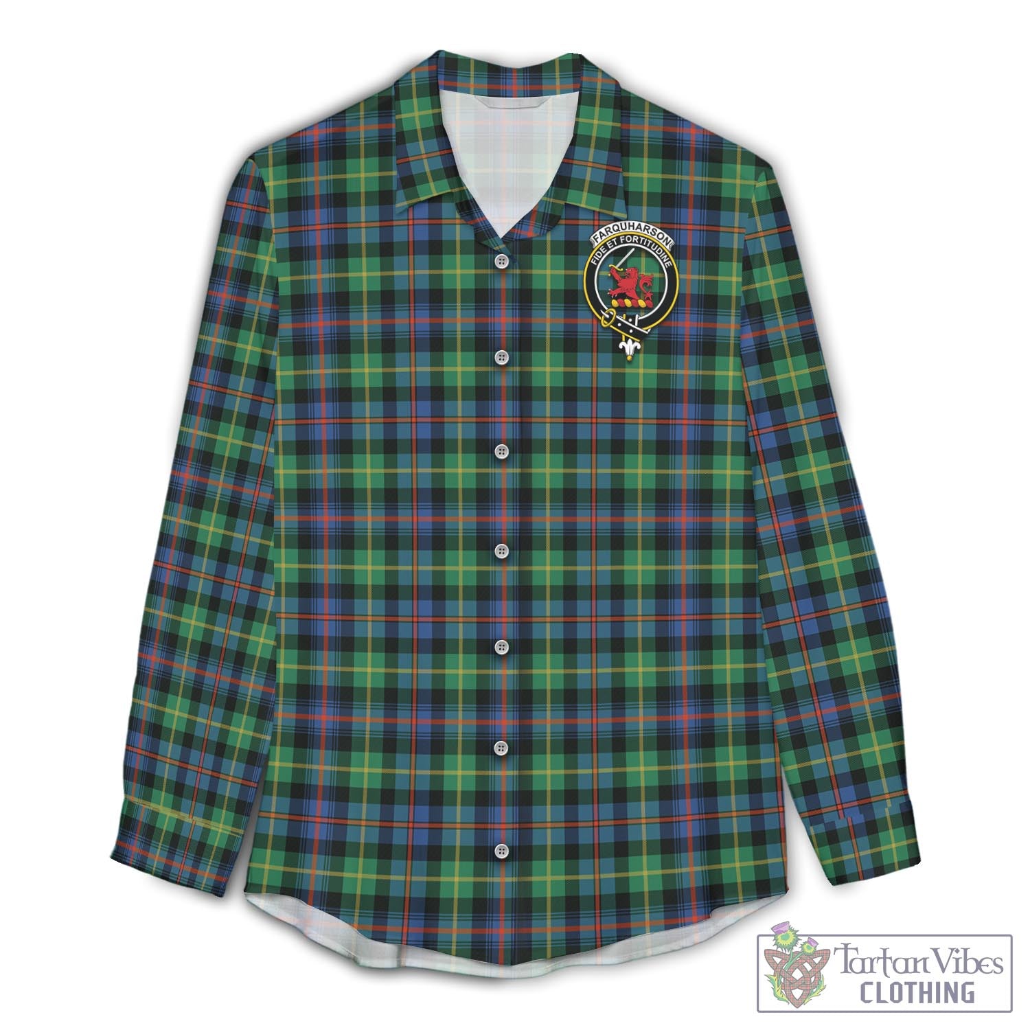 Tartan Vibes Clothing Farquharson Ancient Tartan Womens Casual Shirt with Family Crest