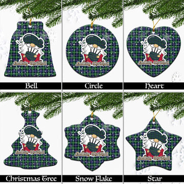 Farquharson Ancient Tartan Christmas Ceramic Ornaments with Scottish Gnome Playing Bagpipes