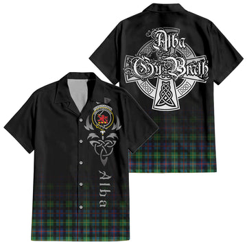 Farquharson Ancient Tartan Short Sleeve Button Up Shirt Featuring Alba Gu Brath Family Crest Celtic Inspired