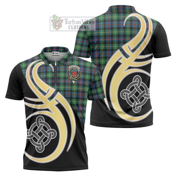 Farquharson Ancient Tartan Zipper Polo Shirt with Family Crest and Celtic Symbol Style