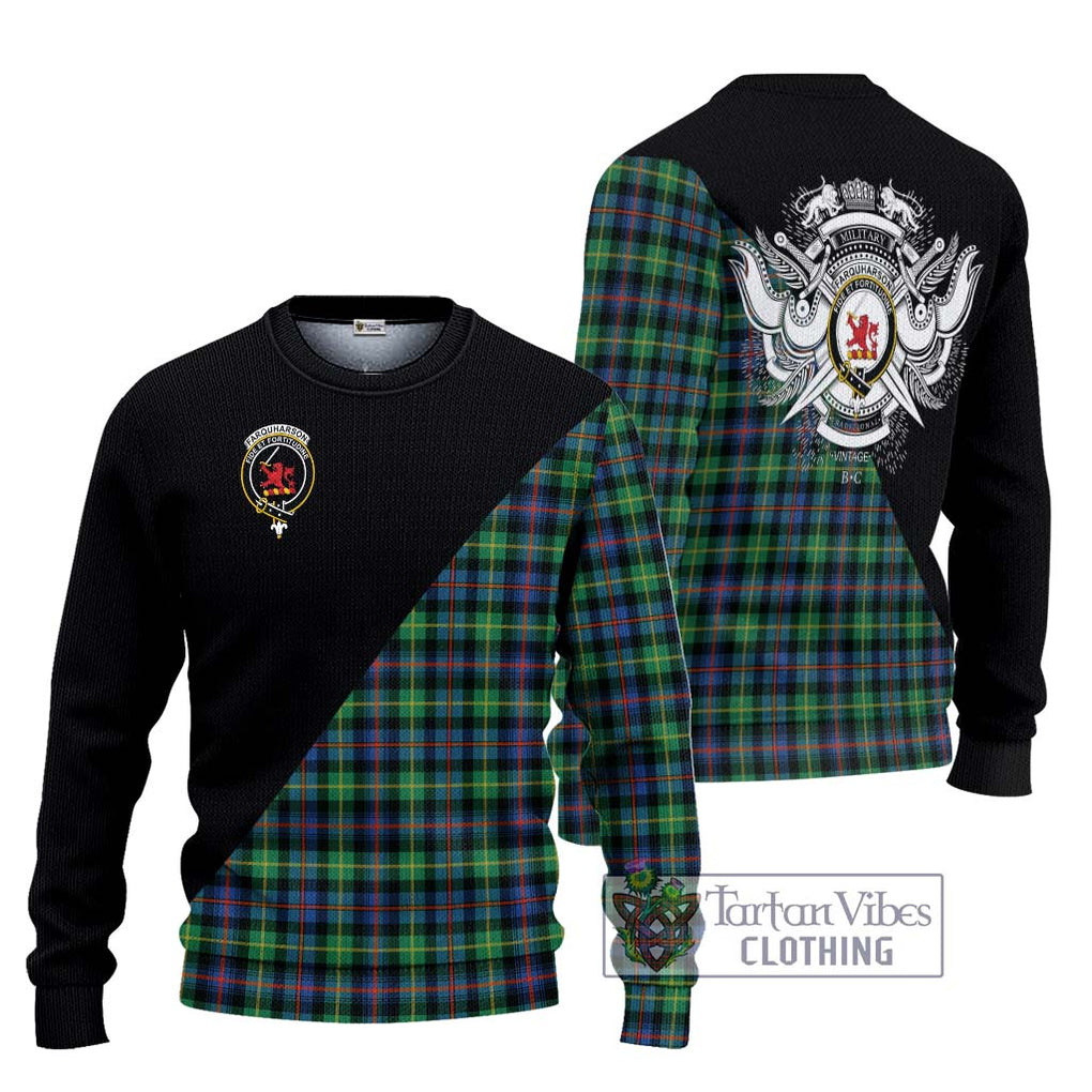 Farquharson Ancient Tartan Knitted Sweater with Family Crest and Military Logo Style Unisex - Tartanvibesclothing Shop