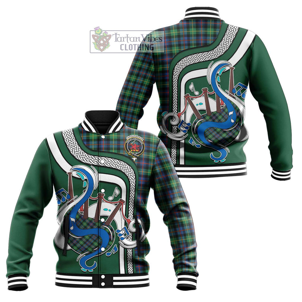 Tartan Vibes Clothing Farquharson Ancient Tartan Baseball Jacket with Epic Bagpipe Style