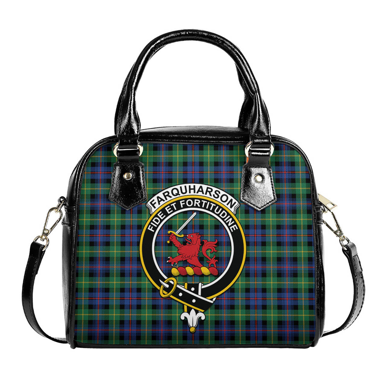 Farquharson Ancient Tartan Shoulder Handbags with Family Crest One Size 6*25*22 cm - Tartanvibesclothing