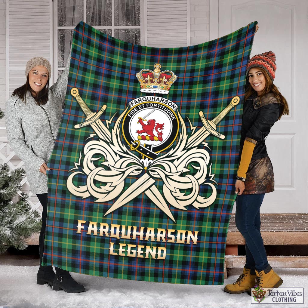 Tartan Vibes Clothing Farquharson Ancient Tartan Blanket with Clan Crest and the Golden Sword of Courageous Legacy