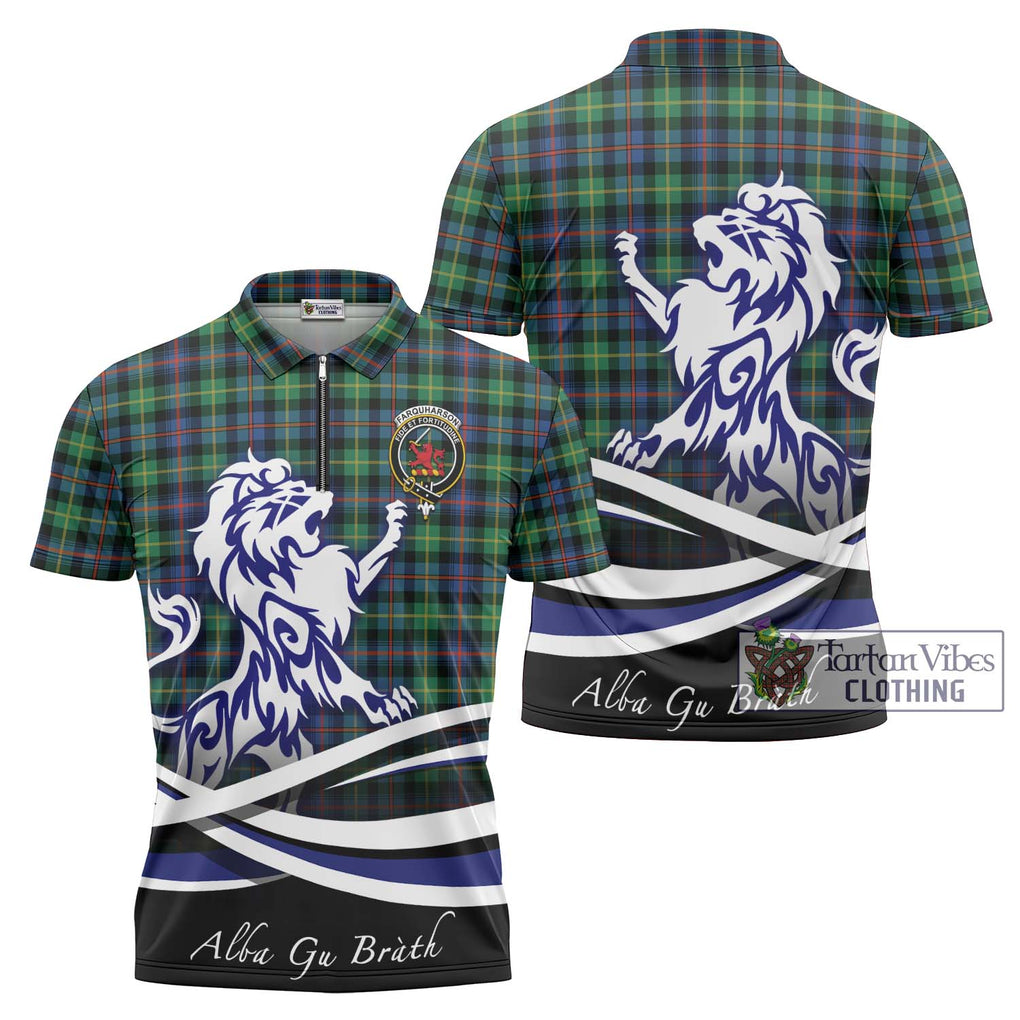 Farquharson Ancient Tartan Zipper Polo Shirt with Alba Gu Brath Regal Lion Emblem Unisex - Tartanvibesclothing Shop